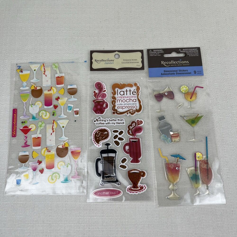 Lot Of 3 Drink Scrapbooking Card making Stickers - Mocha Coffee Martini New!